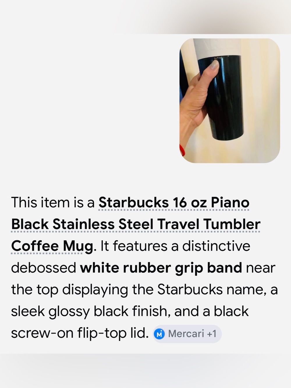 #3366**Starbucks Black Travel Tumbler with White Grip - Picture 4 of 17